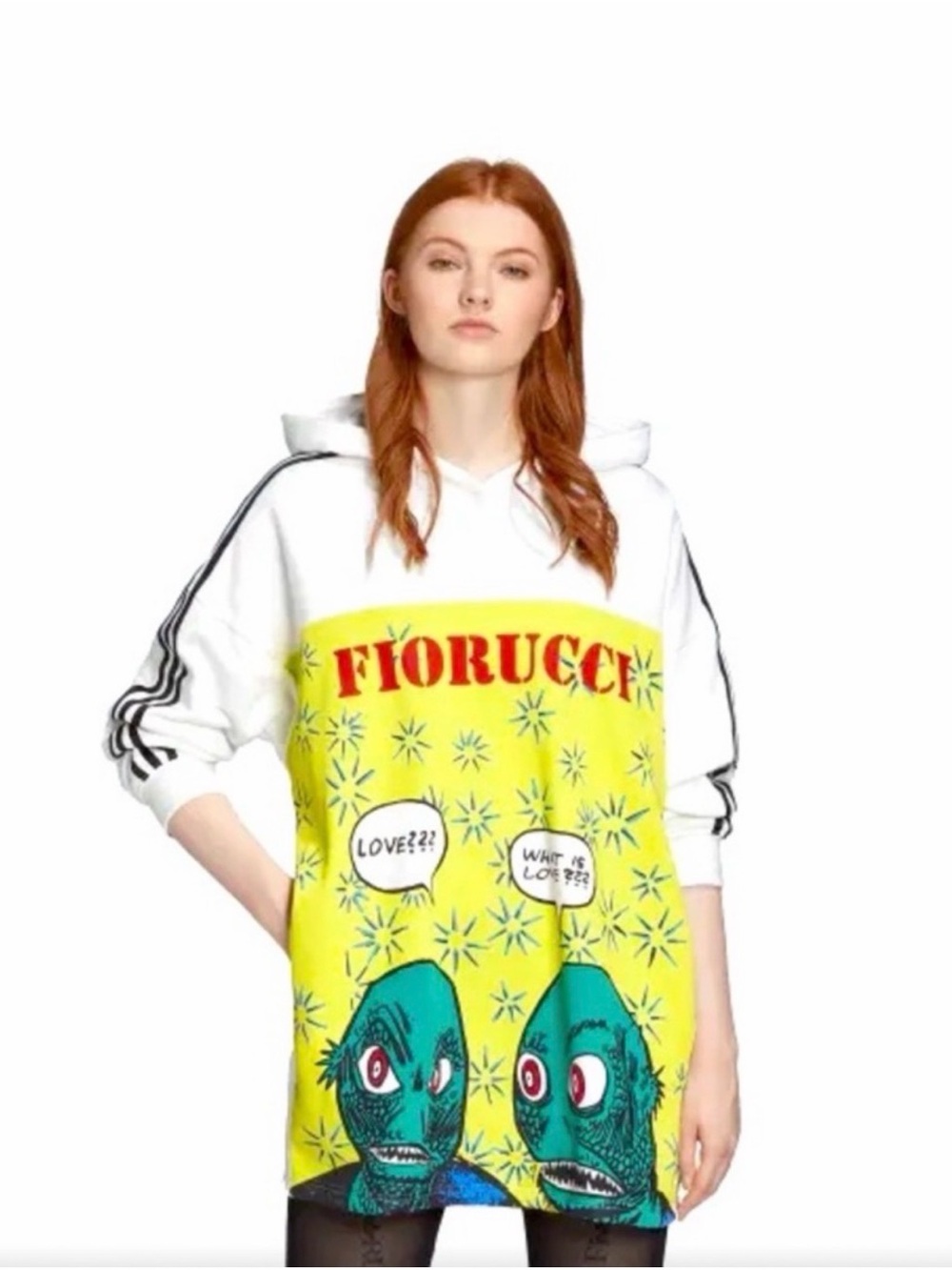 Fiorucci Yellow and White Cartoon Graphic Hoodie Dress